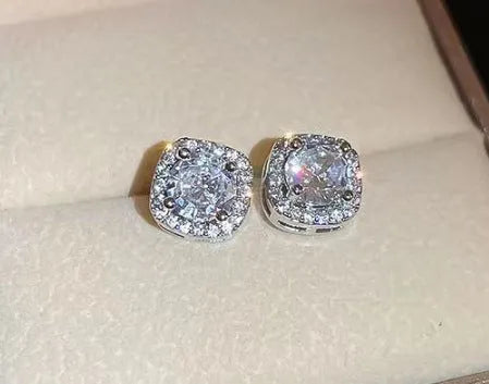 Square geometric diamond earrings in gold or silver alloy with quadrilateral design