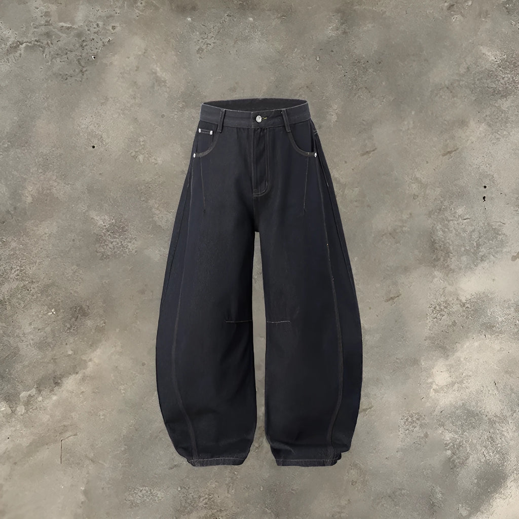 Men's wide leg denim trousers in original cow colour with mid-waist design