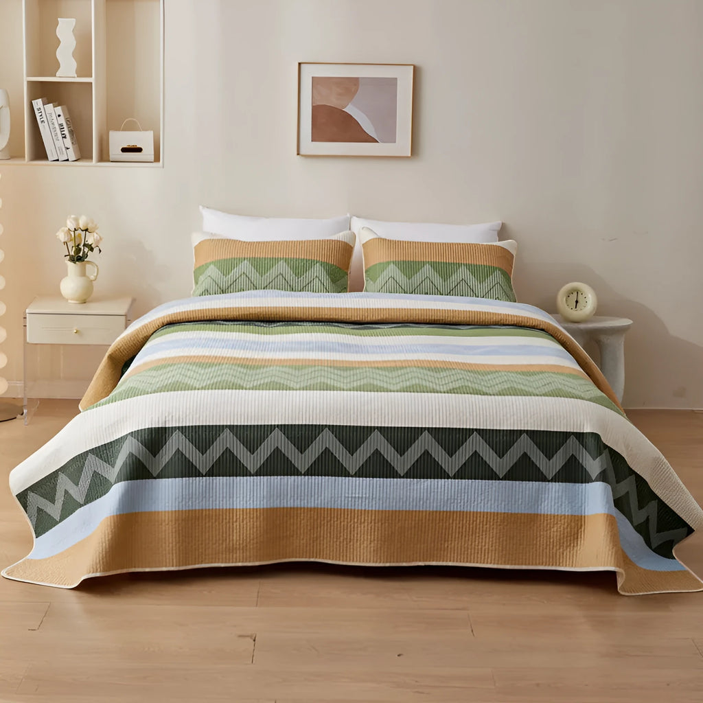 Pure cotton printed bed sheet set in modern simple style with reactive dyed patterns