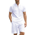 Men's solid colour polo shirt and trousers two-piece set in polyester beaded bird's eye fabric