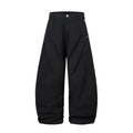 Black men's wide-leg casual trousers with front pleated machete detailing on a mid waist.