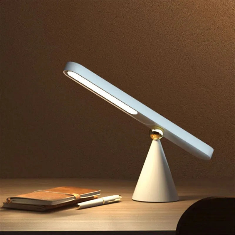 Geometric magnetic suction desk lamp in white colour with USB cable and touch control