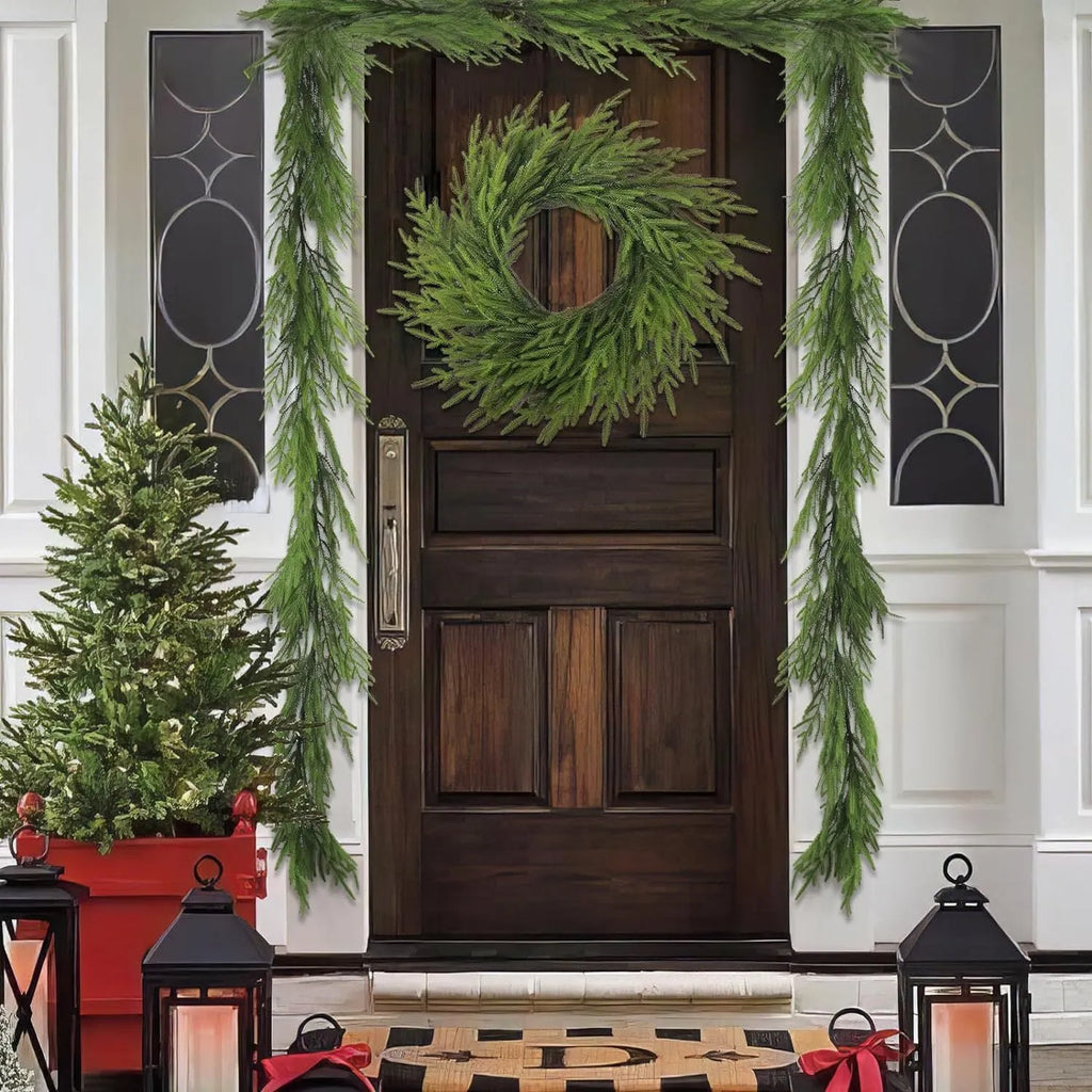 PE plastic front door garland in American country style with green leaves measuring 60cm long