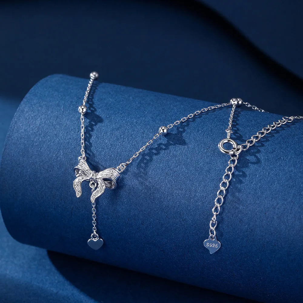 S925 sterling silver butterfly heart necklace with adjustable chain and O-ring clasp