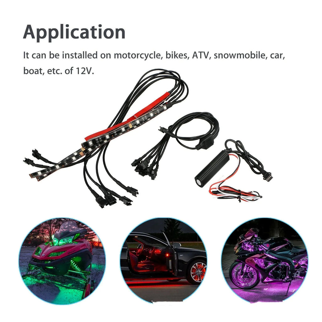 RGB LED vehicle atmosphere light kit with wireless remote control for car and motorcycle customisation