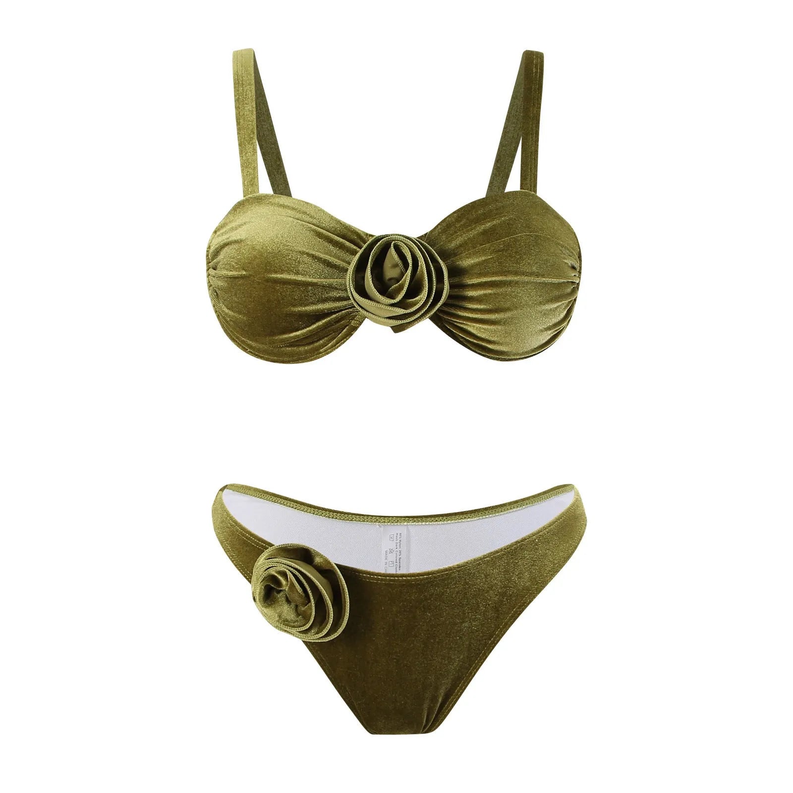 Women's green floral swimsuit with 3D flower pattern and brief style for swimming and fitness