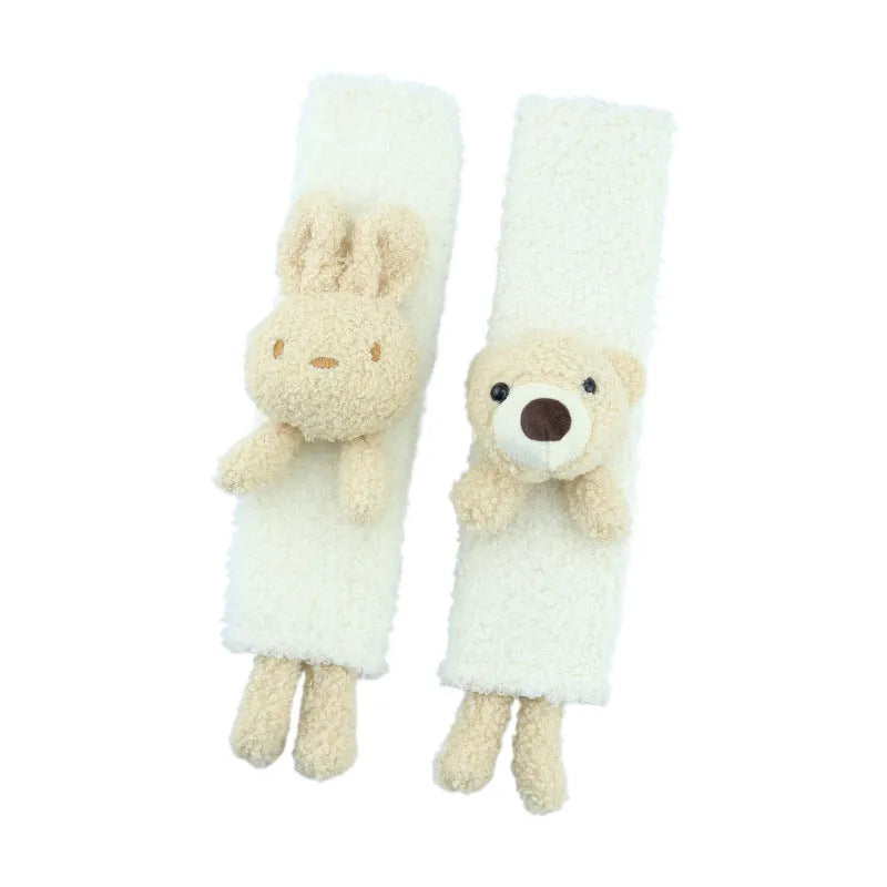 Cartoon plush car seat belt shoulder protector with bear and rabbit designs in soft lamb wool