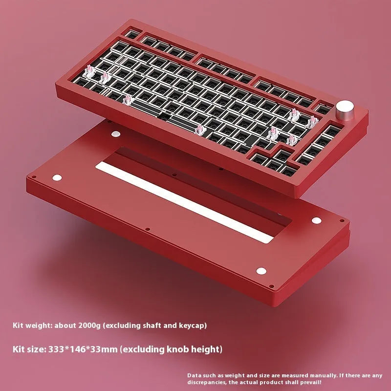 Heiji Snake aluminium mechanical keyboard kit in black, silver, red, or pink with wireless receiver and tools.
