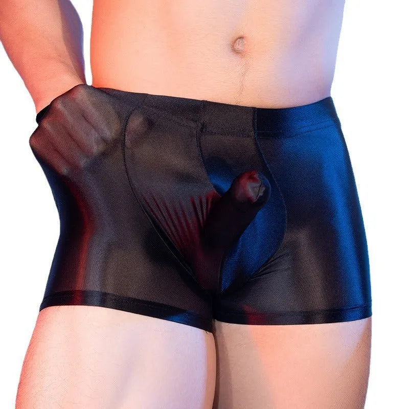 Men's red elephant nose design boxer shorts made from thin breathable nylon fabric.