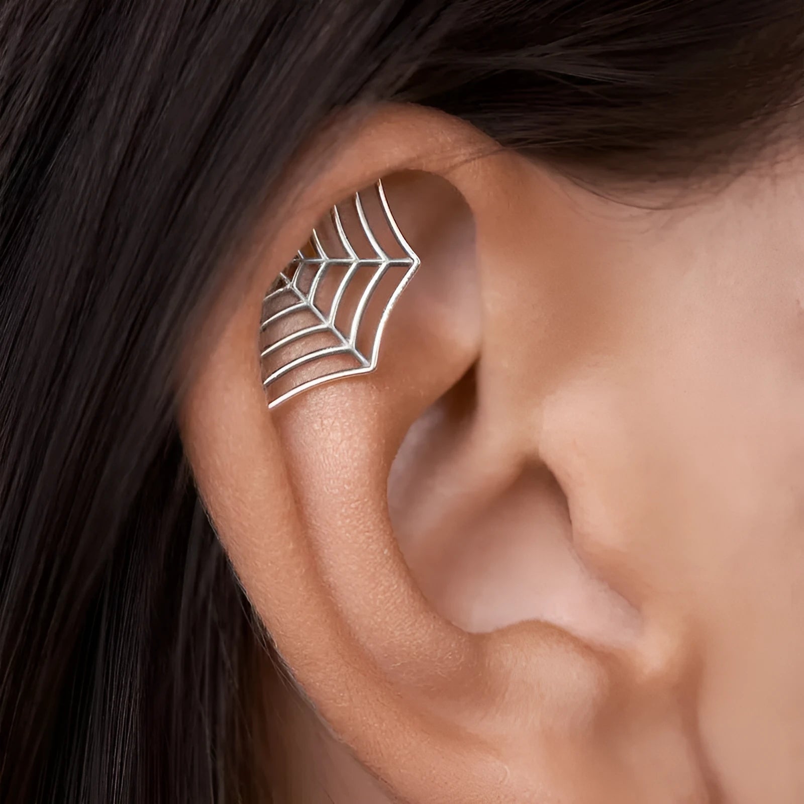 Spider web geometric mesh stud earrings in electroplated gold or silver metal