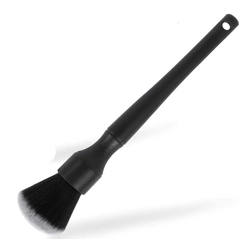 Black car detailing brush with super soft pig hair bristles and PP handle in two sizes for vehicle interior cleaning