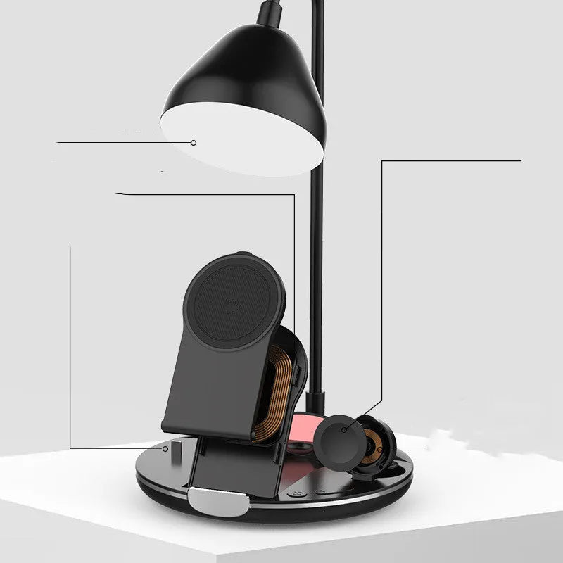 Black and white magnetic folding wireless charger shown open and closed