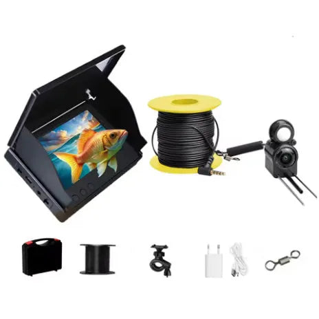 Underwater fishing camera system with 4.3-inch screen, wide angle lens, and LED night vision lights for boat and ice fishing