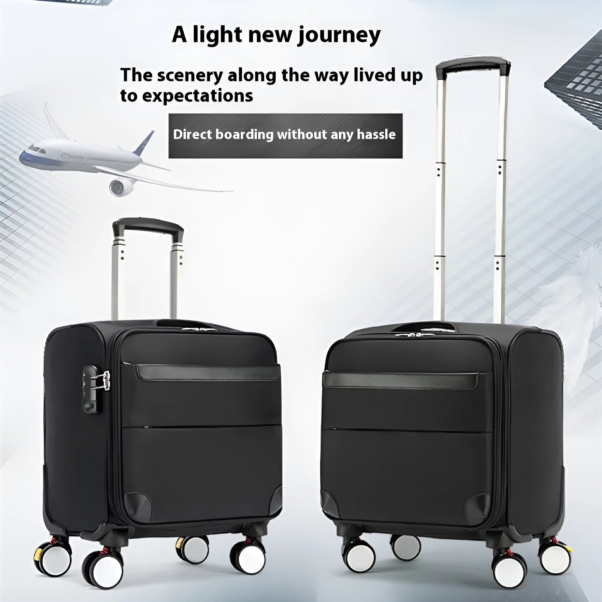 Black 18-inch Oxford cloth business luggage with universal wheels and carry-on size