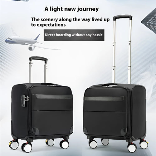 Black 18-inch Oxford cloth business luggage with universal wheels and carry-on size