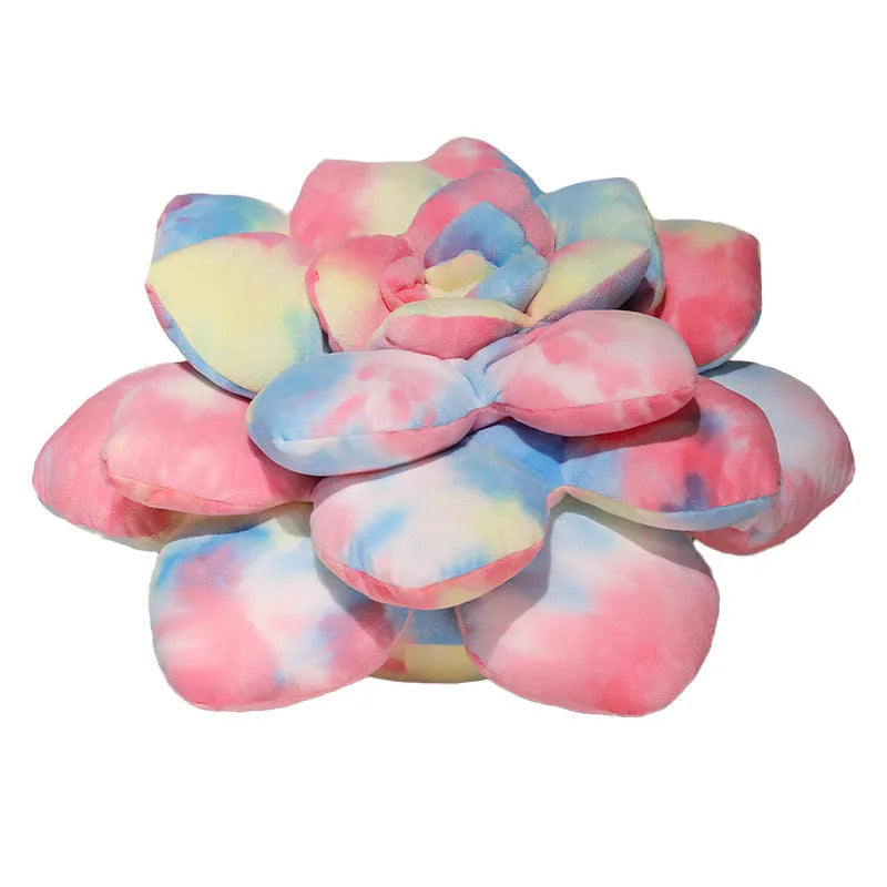 Cartoon tie-dyed succulent plush pillow toy in green on a white background