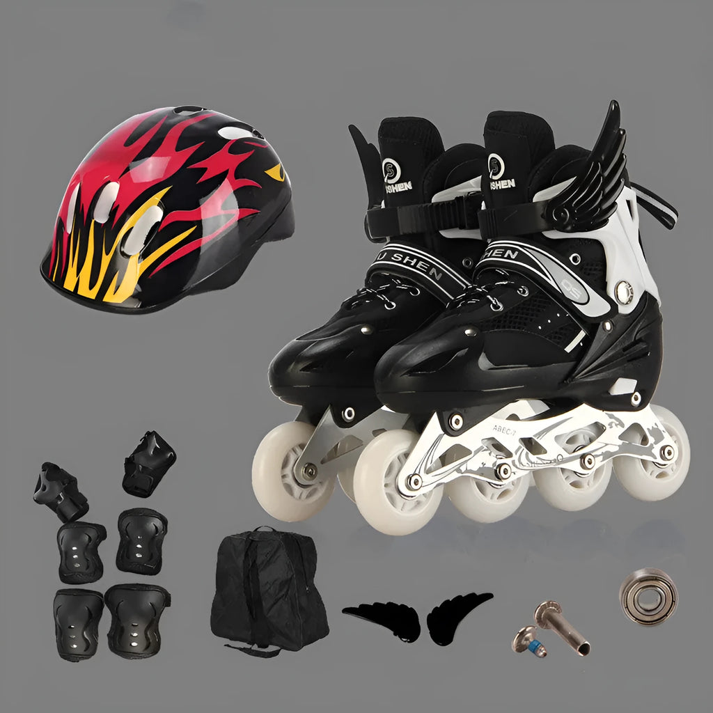 Adjustable children's roller skates with aluminium frame and protective gear set