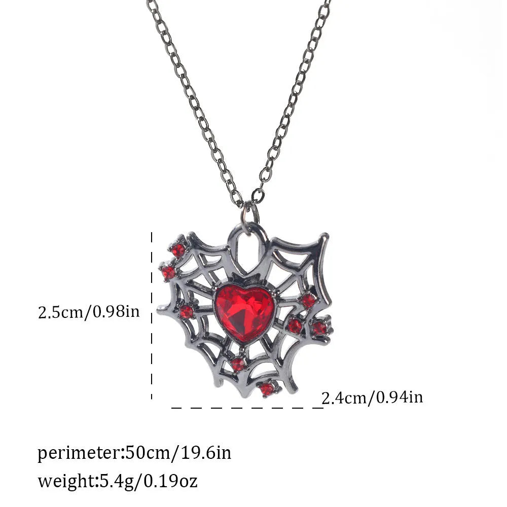 Halloween spider bat necklace with electroplated zinc alloy pendant in gothic designs including cross, skull wings and spider web