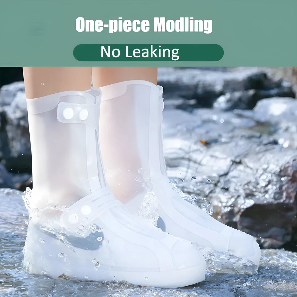White high-top reusable PVC shoe covers with anti-skid soles for water resistant protection