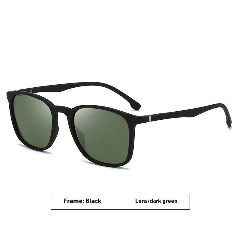 Men's polarised sunglasses with a polycarbonate frame and elastic spectacle foot, shown in various colour combinations.