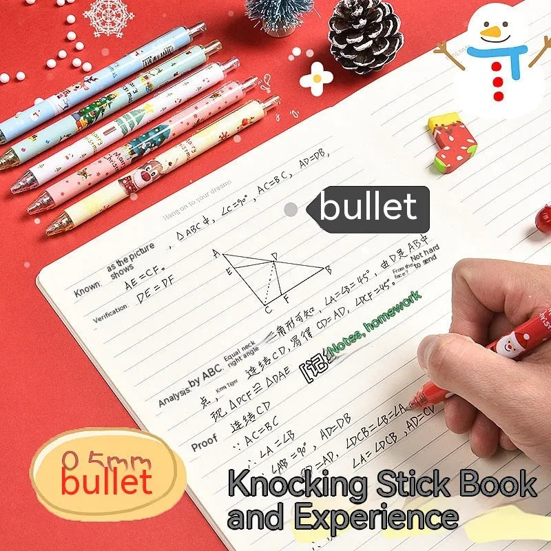 Christmas Reward Gift Press Gel Pen Ball Pen Signature Pen Plastic Black Refill 6 Pack Gift Set Bulk Pack Party Favour Stationery Office Home