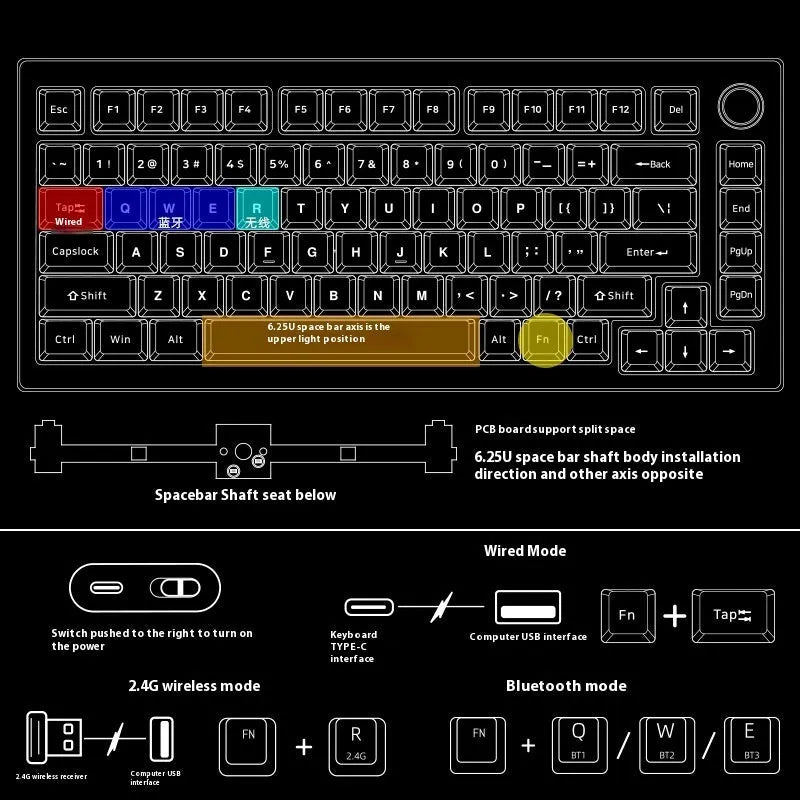 Heiji Snake aluminium mechanical keyboard kit in black, silver, red, or pink with wireless receiver and tools.