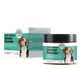 150g container of dog breath tooth cleaning powder with mint flavour for canine dental care