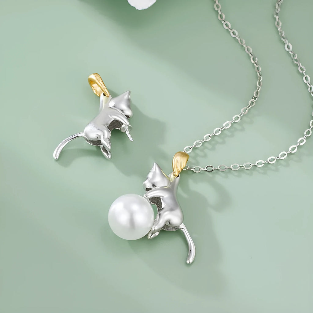 925 sterling silver cat motif clavicle chain necklace with adjustable length