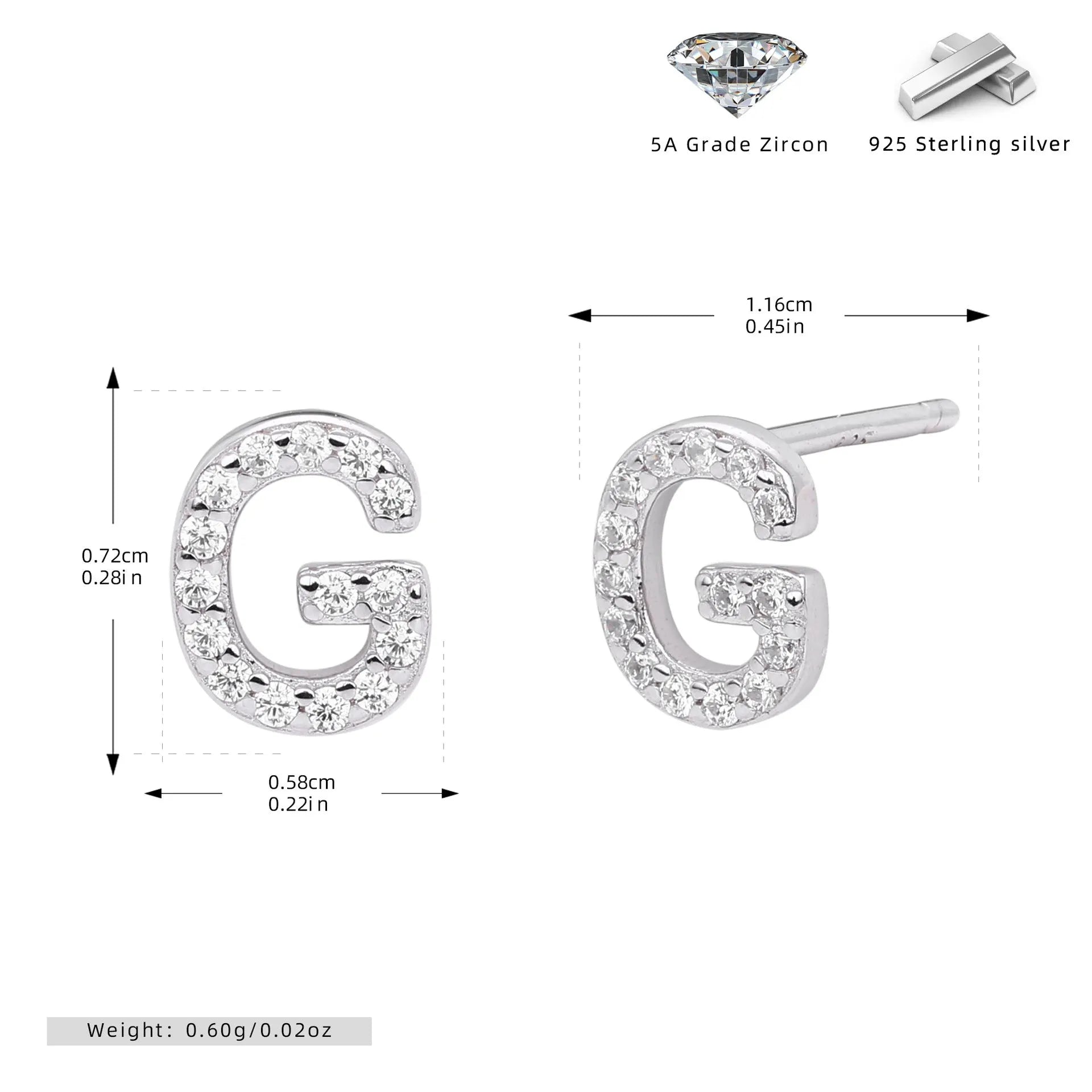 925 silver letter ear stud with electroplated gold finish, alphabet motif