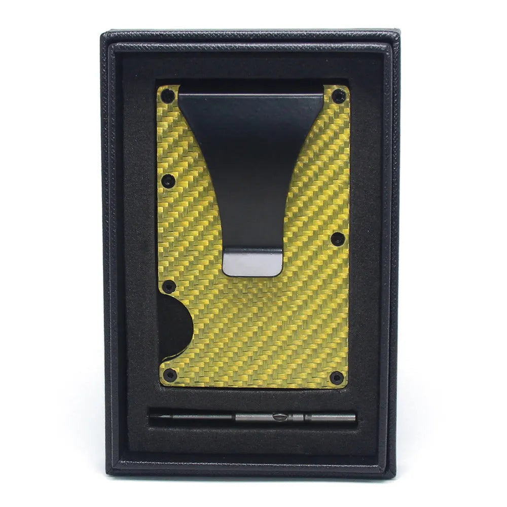 Carbon fibre wallet card holder in multiple colours with 8mm thickness holding bank cards