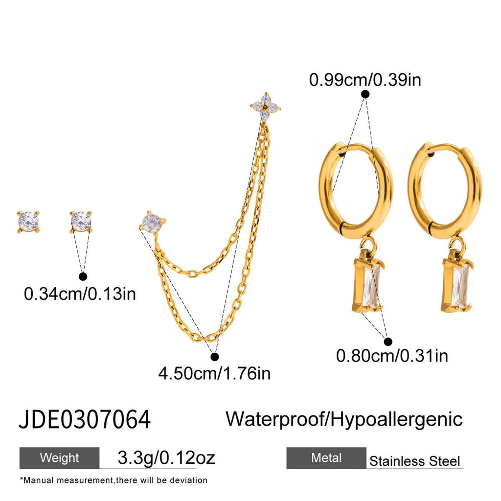 Stainless steel geometric earrings set for women, electroplated non-fading, 5 pairs per card, light luxury style