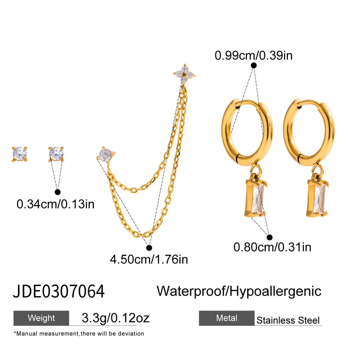 Stainless steel geometric earrings set for women, electroplated non-fading, 5 pairs per card, light luxury style