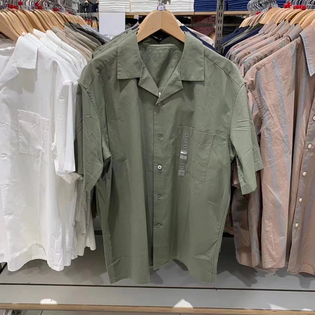 Men's modal cotton blend open collar casual shirt in Japanese Korean style with regular sleeves