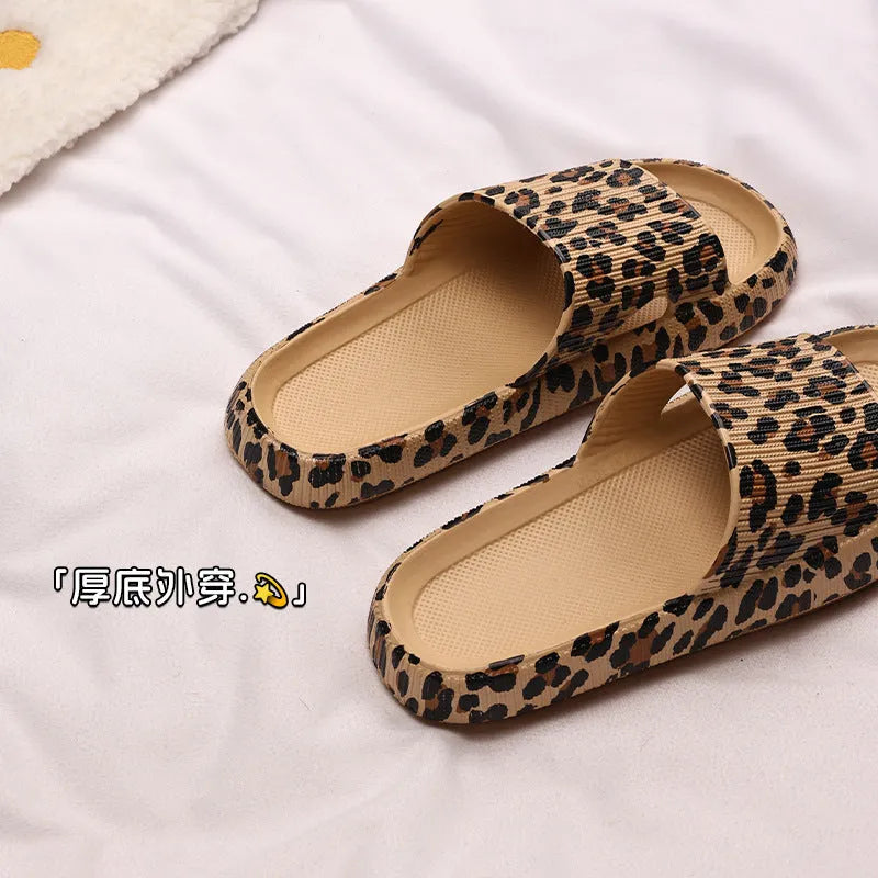 Women's leopard print EVA slippers with thick sole for indoor outdoor summer wear