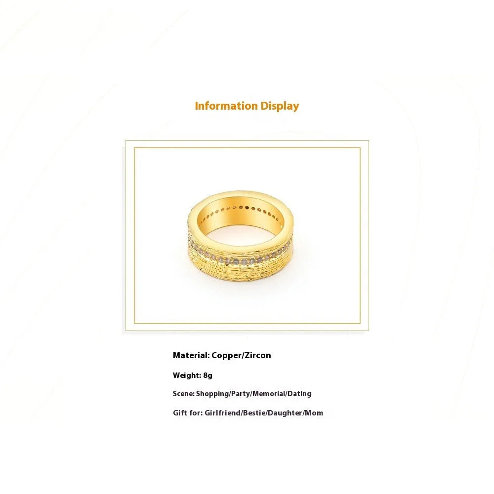 Women's copper zircon ring with gold electroplating geometric design