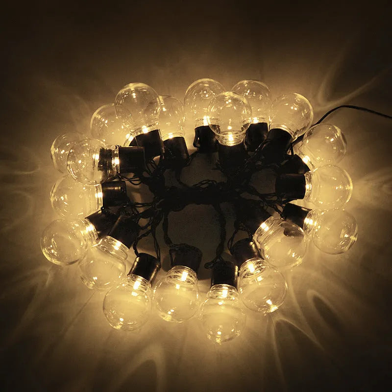 Solar festival decorative light set with 40 LED lamps on 10 metre black cable for outdoor tents and events