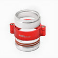 Aluminium fixed movement clamp for turbo exhaust downpipes in black blue red colours