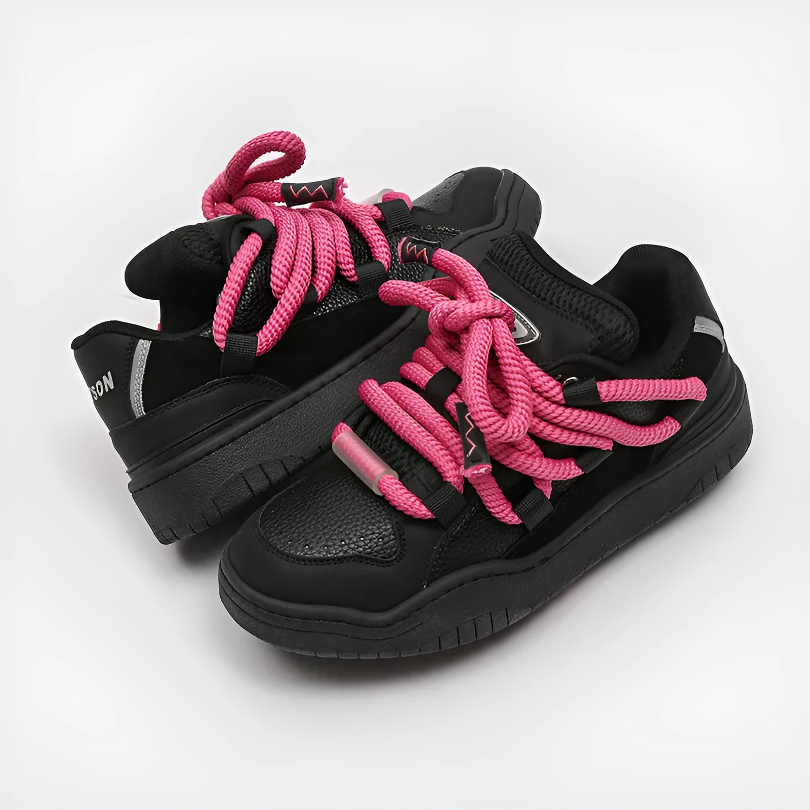 Casual low-top shoes with thick rubber soles and round toe in denim blue colour with lace-up front