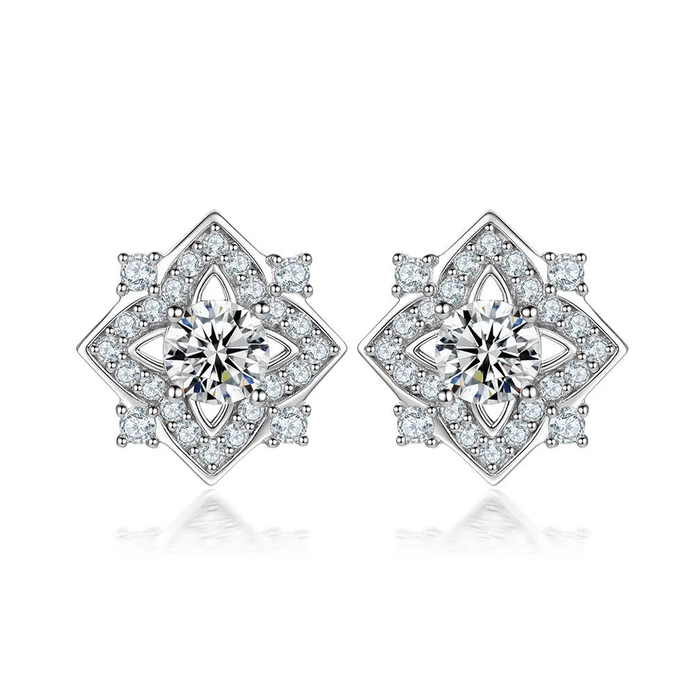 925 sterling silver geometric zircon earrings with white gold finish, star and snowflake motifs, 4mm main stone