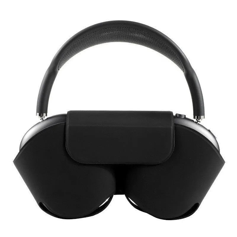 AirPods Max headset inside a black PU leather protective case with stitching