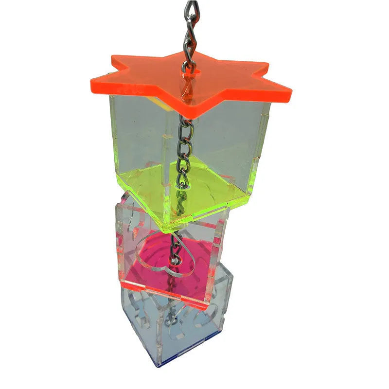 Clear acrylic bird foraging toy 32cm tall with 5x5cm base for parrots