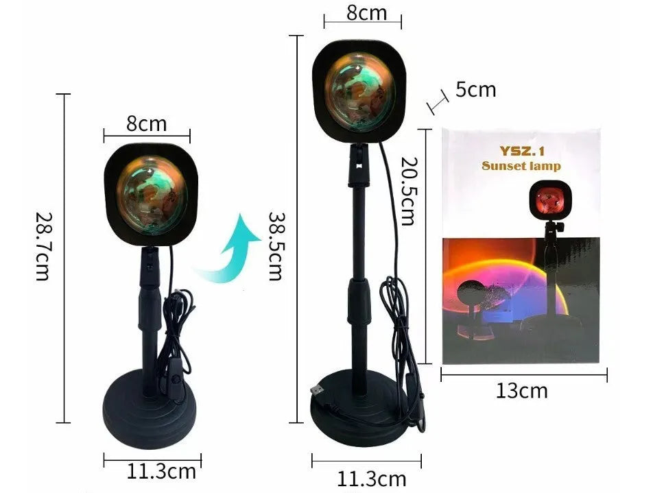 Sunset red USB rechargeable sunset lamp with rainbow projection capability