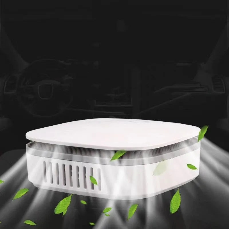 White compact USB negative ion air purifier for car cabin use