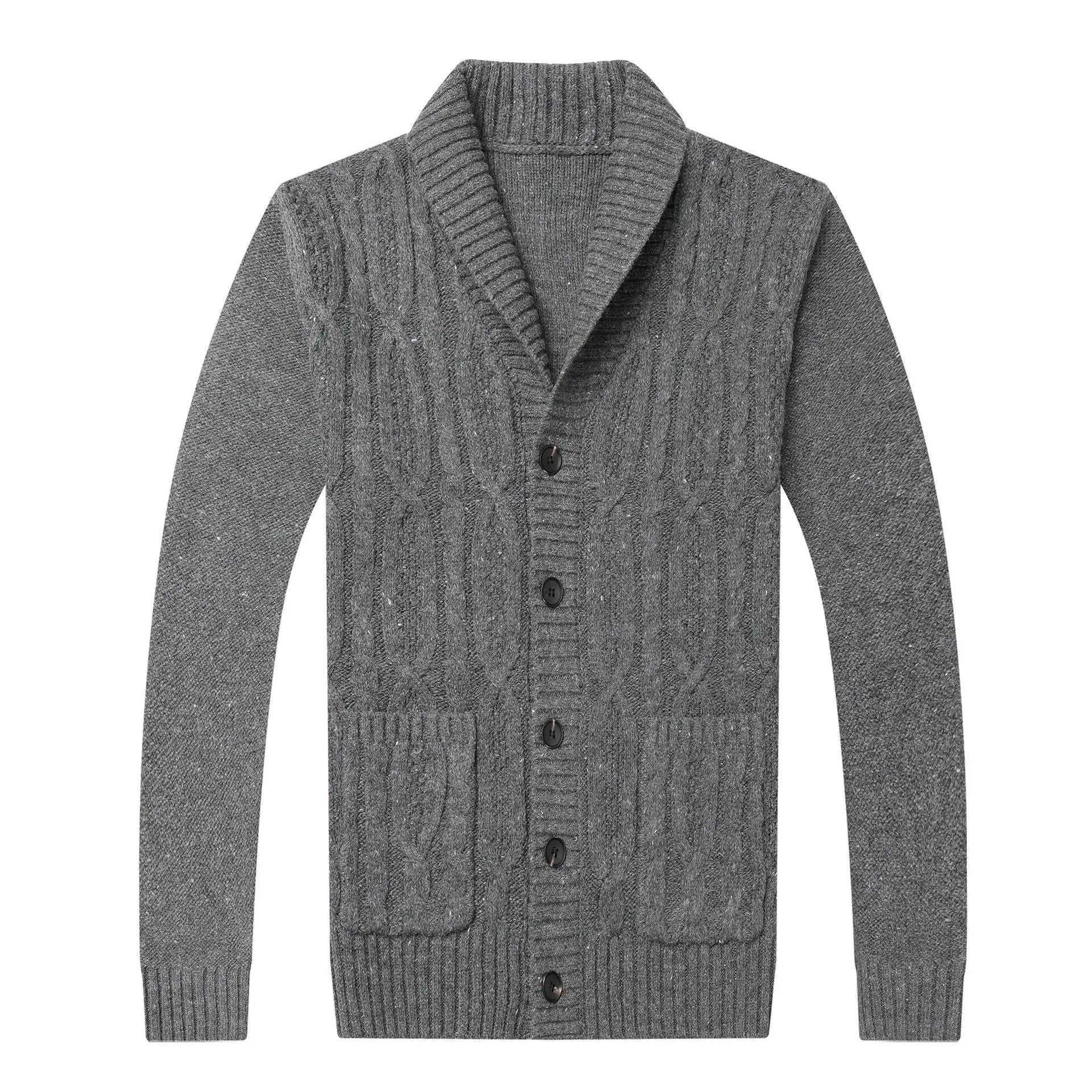 Men's Korean style jacquard knitted cardigan in straight cut with thickened fabric for autumn winter wear