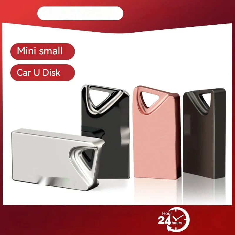 White mini metal USB flash drive with laser pen on a keyring