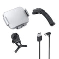 Grey wireless charging car phone holder with folding screen shown with air vent clip and suction cup mount
