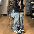 Blue cotton high-waist wide-leg denim trousers in straight cut style