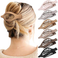 Set of six rose red plastic hair clips with frosted grip and pointed toe design.