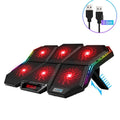 Ice Magic 6 fan notebook cooling pad with black and red plastic housing and USB cable.