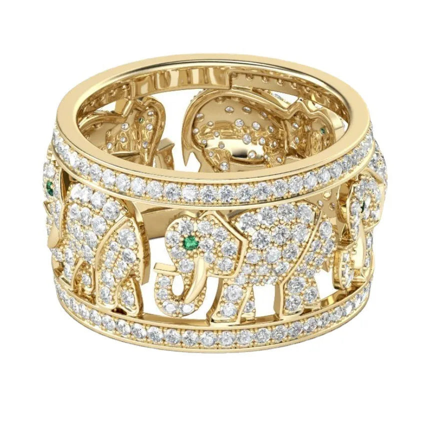 Creative elephant design ring with electroplated finish shown in AJZ141 and AJZ1935 elephant colours